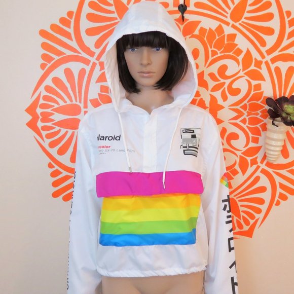 Polaroid Jackets & Blazers - NWT Retro White Rainbow Polaroid Windbreaker L